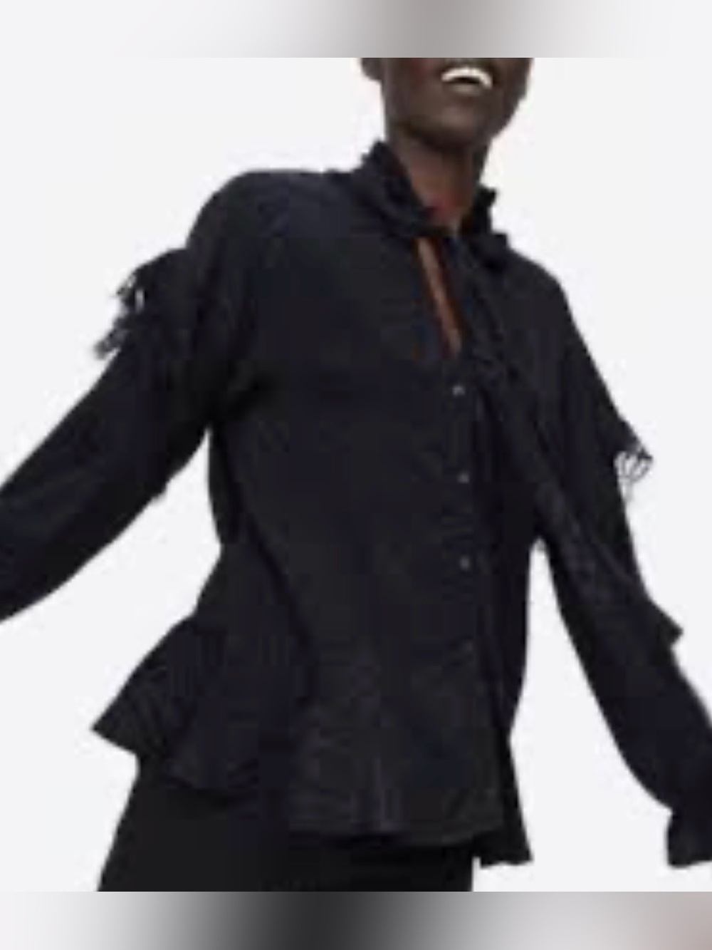 Black Ruffled Button-Front Jacket